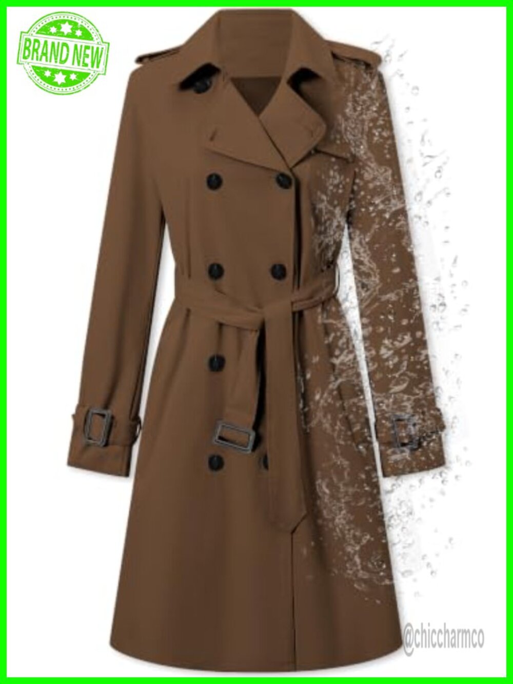 Double Breasted Trench Coat Belted Water Repellent